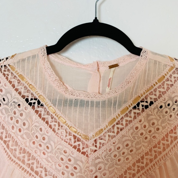 Free People Boho Top Blush Pink Medium Lace Crochet Prairie Bohemian - Picture 2 of 16